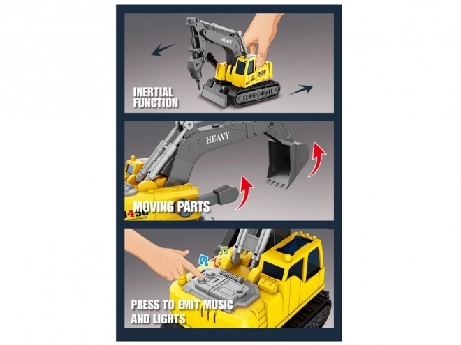 Excavator cu șenile cu braț mobil pe baterii galben 1:16