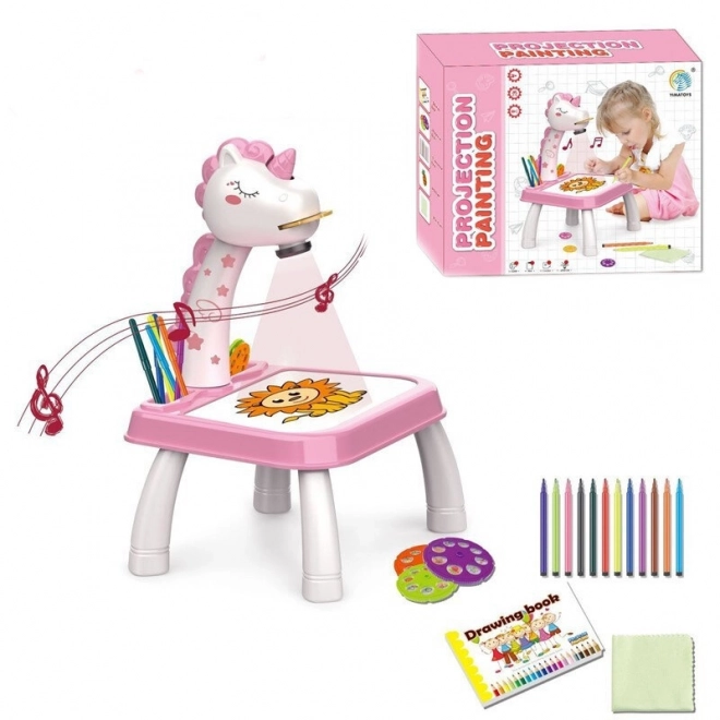 Proiector unicorn pentru desen și măsuță roz