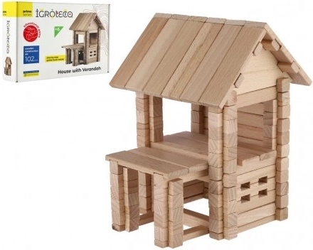 Set de construcție casă din lemn, 102 piese, în cutie 28x18x7 cm