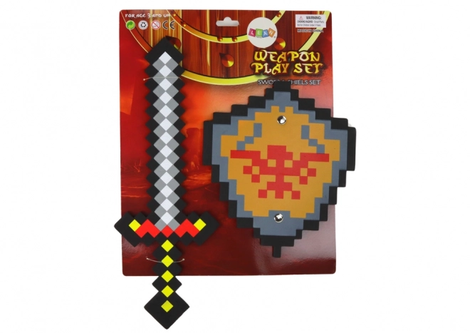 Set cavaler cu sabie și scut din spumă cu motiv pixelat
