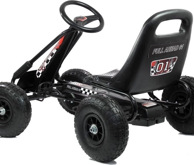 Kart cu pedale + Anvelope gonflabile + Scaun reglabil – negru