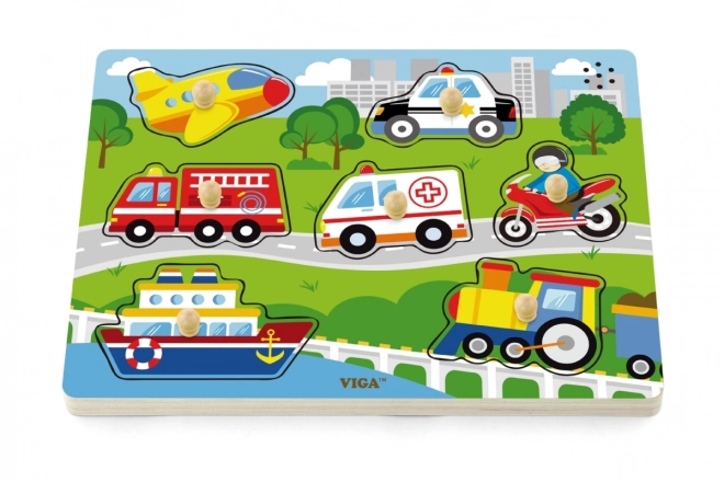 Puzzle din lemn cu sunete Vehicule