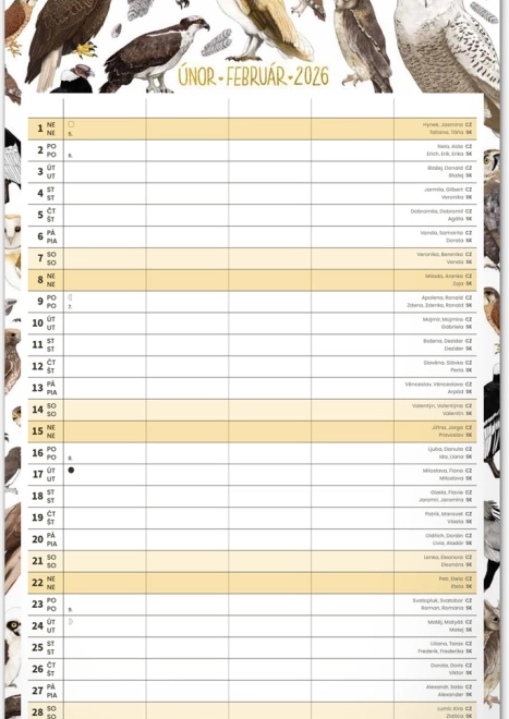 Calendar de perete Planificator de familie 2026 cu ilustrații Animalium