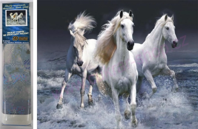 Pictură cu diamante Cai albi galopând 30x40cm