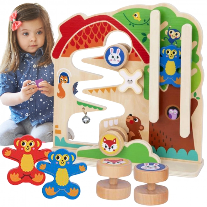 Tablă Montessori din lemn cu labirint Tooky Toy