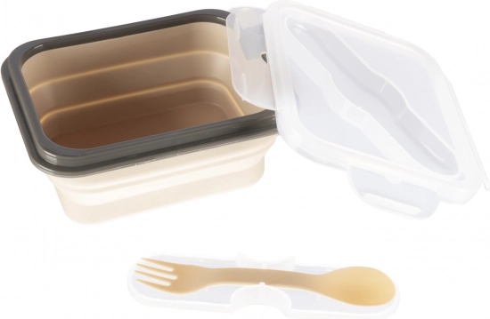 Cutie de gustare din silicon cu tacâmuri mică, Sand Beige