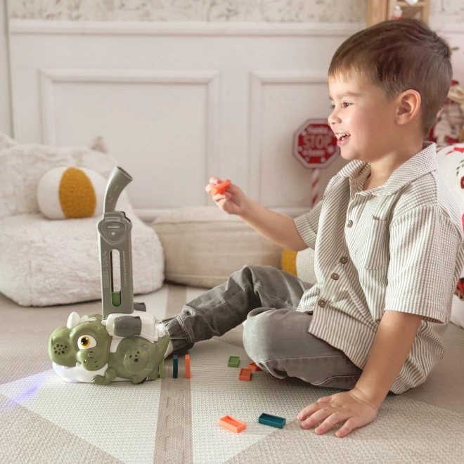 Dinozaur interactiv Domino tren WOOPIE, verde, set 8 buc