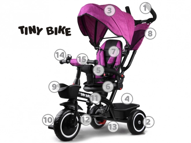 Tricicletă pentru copii Tiny Bike 3 în 1 cu parasolar – roz