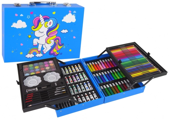 Set creativ mare cu valiză albastră 145 de piese unicorn