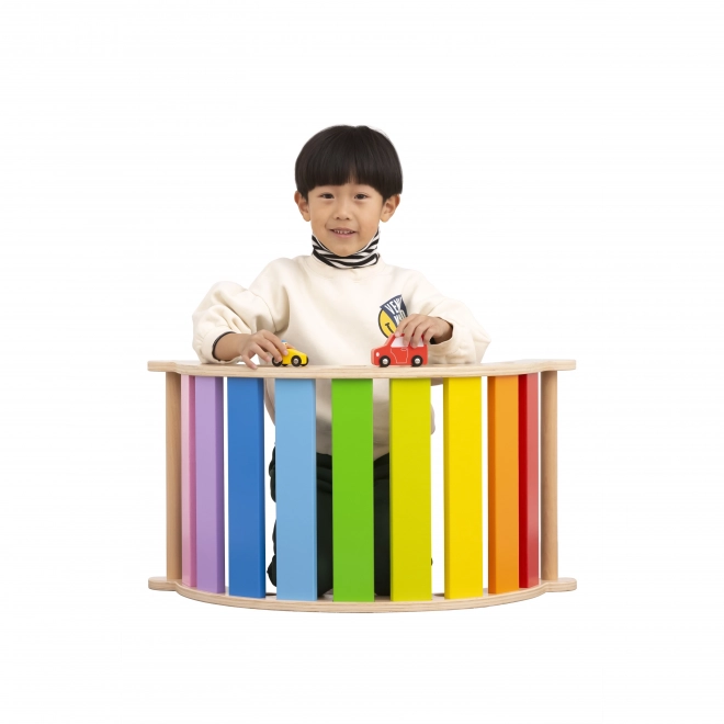 Viga din lemn pod legănat Montessori curcubeu