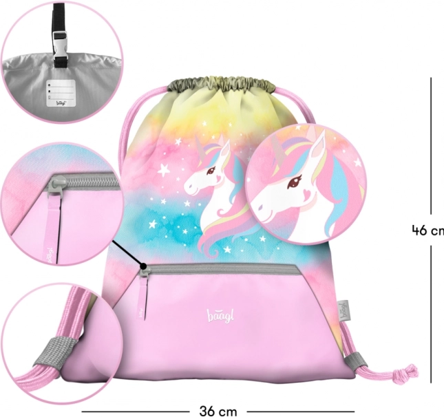 Set 3 BAAGL Zippy plus Rainbow Unicorn: ghiozdan, penar si saculet
