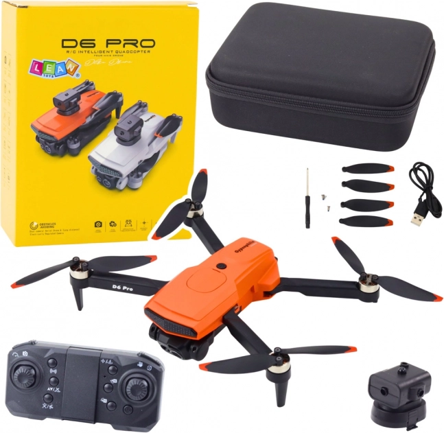 Dron D6 Pro cu cameră dublă HD și lumini LED, portocaliu