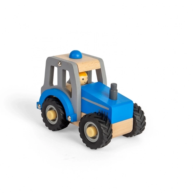 Tractor albastru din lemn de la Bigjigs Toys