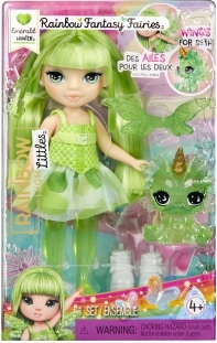 Rainbow High micuța soră zână Emerald – păpușă verde cu aripi și animăluț