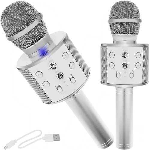 Mikrofon karaoke wireless cu difuzor – argintiu