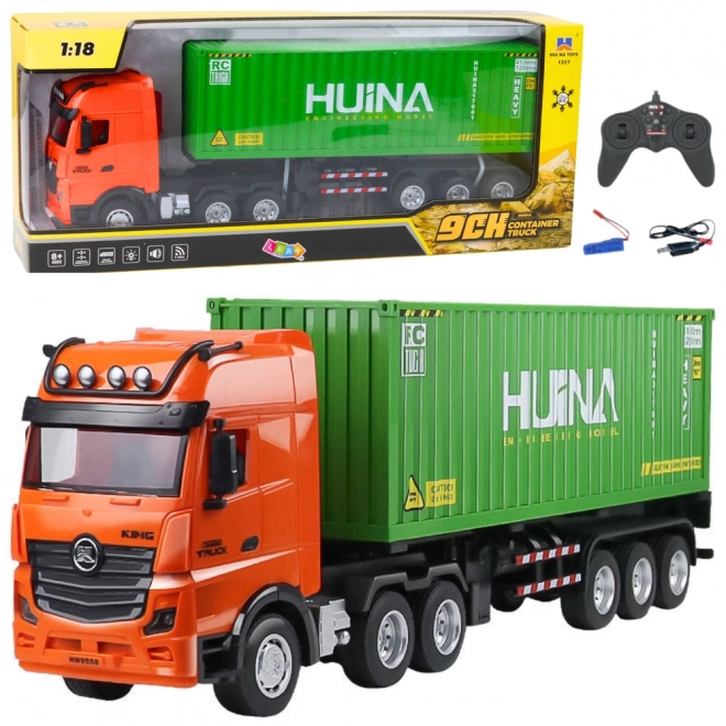Camion RC verde cu container Huina 1:18