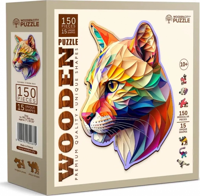 Puzzle de lemn Puma colorată 150 de piese