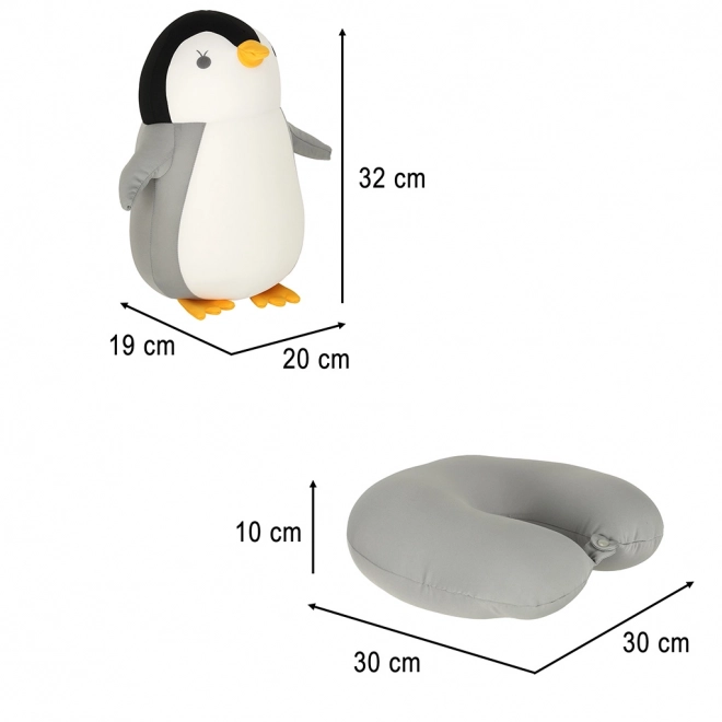 Pernă de călătorie 2în1 în formă de corn și pluș pinguin