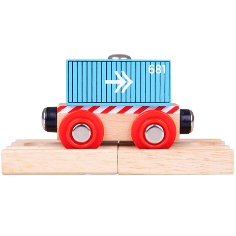 Vagon container albastru bigjigs rail