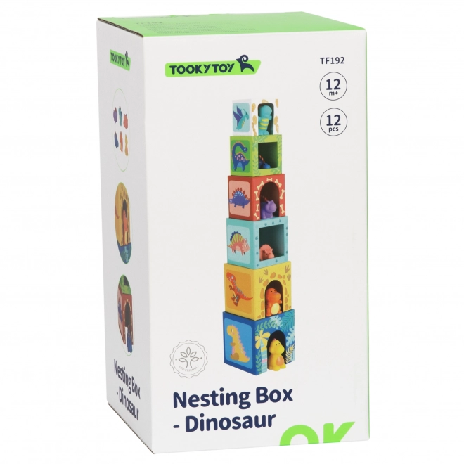 Jucărie educativă din lemn cu dinozauri și blocuri Tooky Toy
