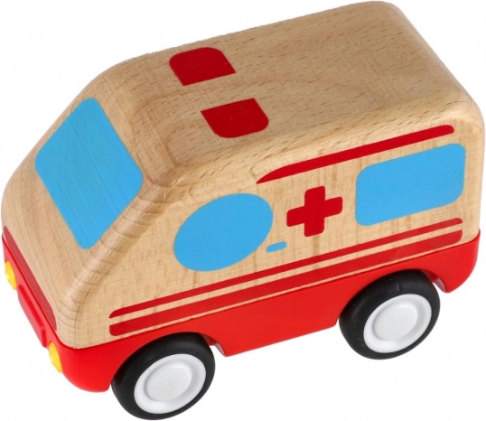 Ambulanță din lemn pe inerție 11cm pentru copii 18m+