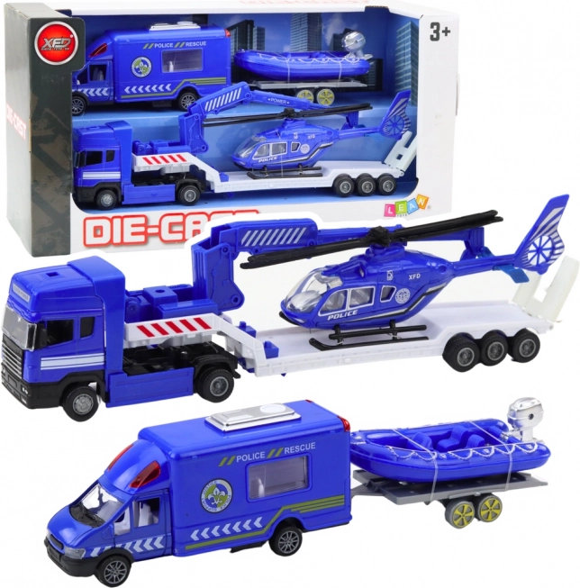 Set de vehicule de salvare cu elicopter de poliție albastru