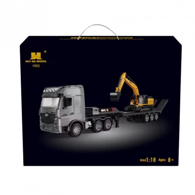 Camion controlat de la distanță cu remorcă și excavator Huina 1:18