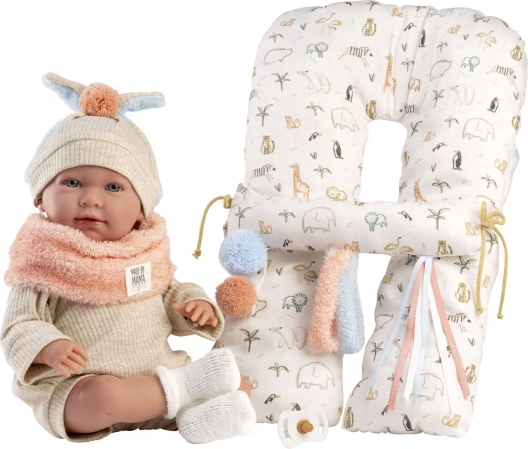 Păpușă realistă bebeluș cu sunete și corp moale textil 42 cm