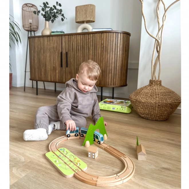 Set trenuleț din lemn cu sortator de forme Classic World 40 piese