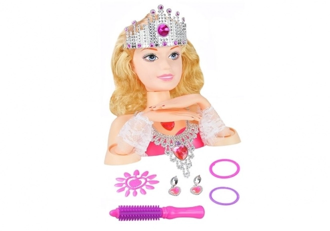 Cap de păpușă stilat cu coroană + accesorii