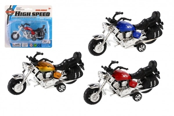 Motocicletă plastic 14cm cu retragere 3 culori pe carton