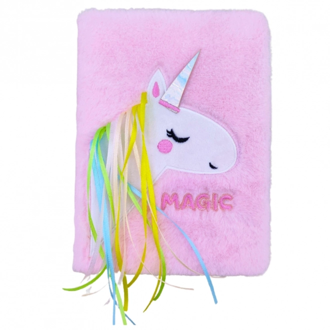 Caiet cu copertă plușată cu unicorn