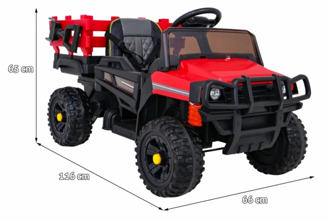 Pick-up agricol pentru copii roșu + telecomandă + remorcă bagaje + lopată + EVA + MP3 LED