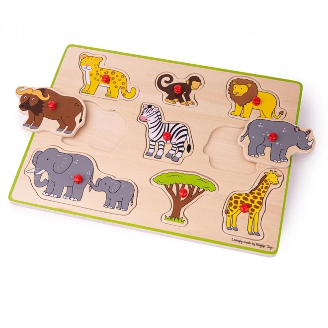 Puzzle de inserție safari din lemn Bigjigs Toys