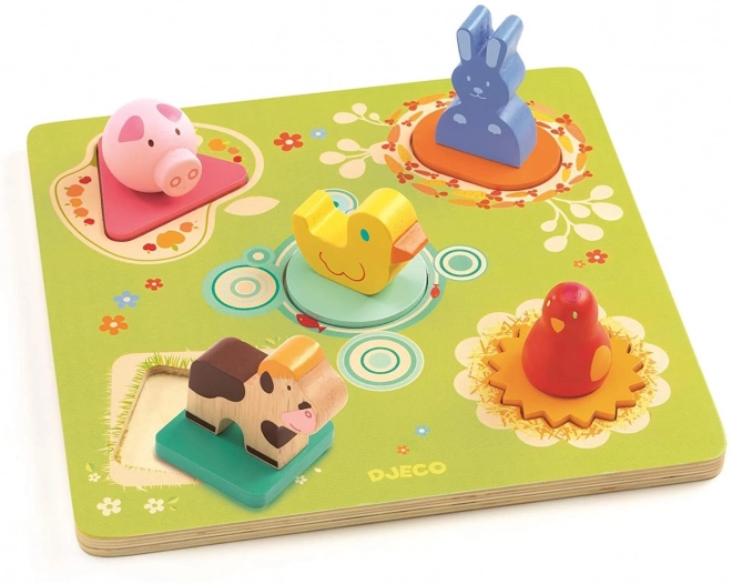 DJECO Puzzle din lemn Rățușca și prietenii 5 piese