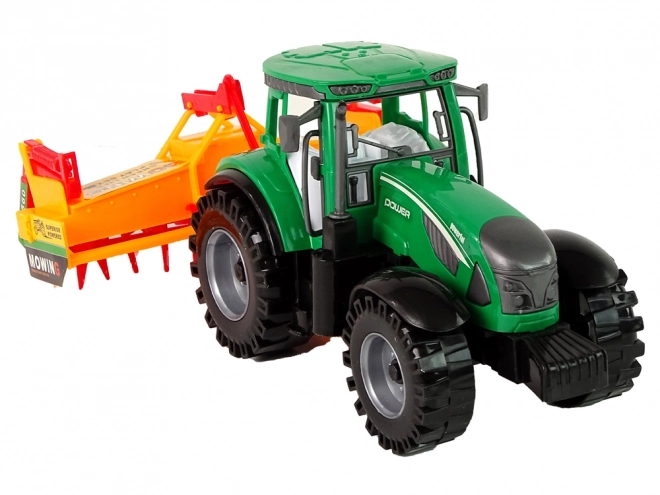 Tractor verde cu cultivator portocaliu pentru copii