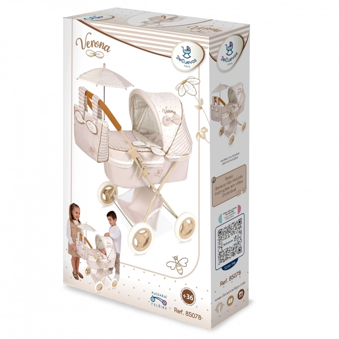 Cărucior pliabil pentru păpuși cu umbrelă și geantă Verona 60 cm