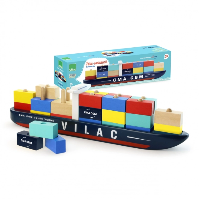 Vilac Navă container din lemn CMA CGM Jules Verne