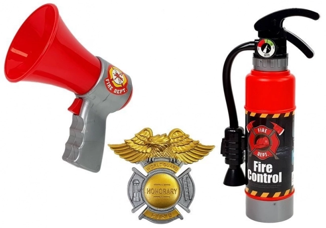 Set complet pentru pompieri cu rucsac, lanterna, stingător și megafon