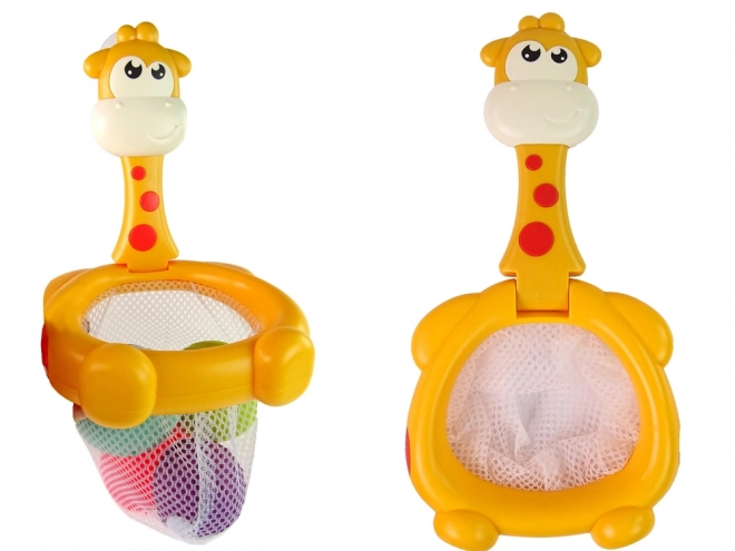 Jucărie din cauciuc mini baschet cu girafă și mingi pentru baie