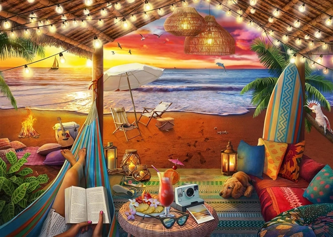 Puzzle Ravensburger locuri primitoare: cabana pe plajă XXL 500 piese