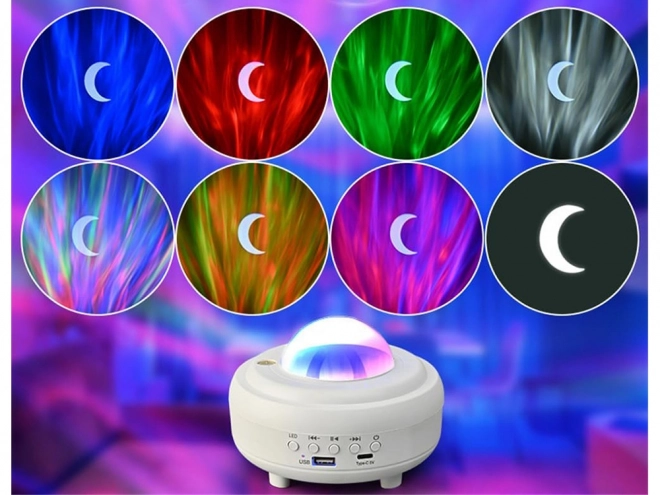 Lampă de noapte LED cu proiector de stele și aurora boreală cu difuzor Bluetooth