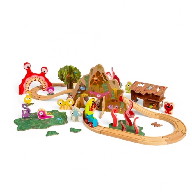 Pista de tren din lemn Cu Monstru