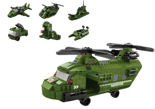 Set de construcție elicopter militar verde 1000 piese