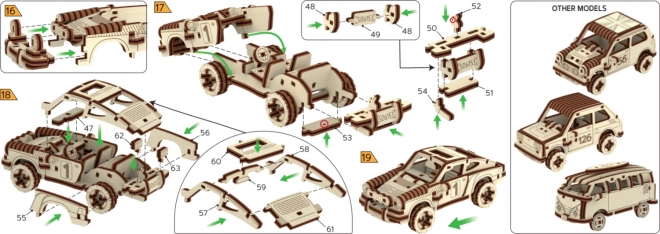 Puzzle 3D din lemn - Model mașină de rally