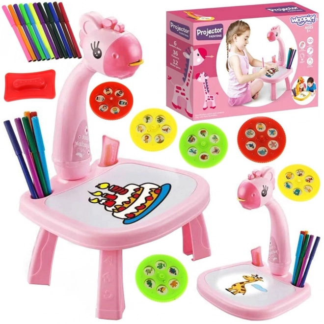 Tablă de desen cu proiector Girafa Roz WOOPIE