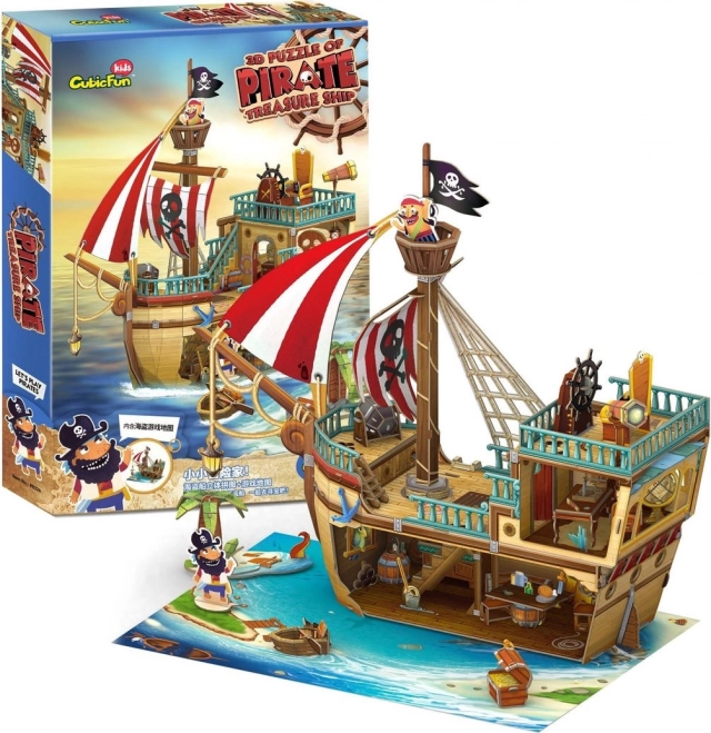 Puzzle 3D corabie de pirați cu comoară