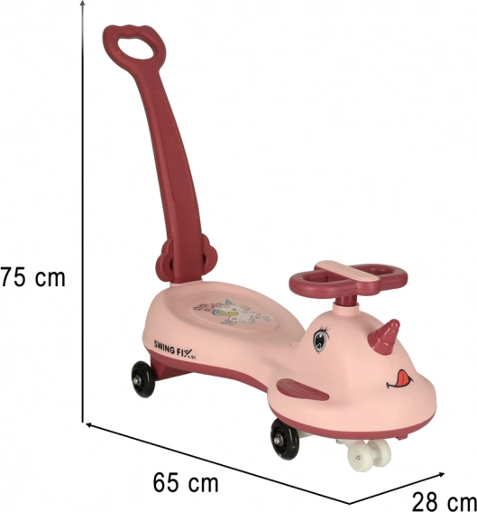 Vehicul roz LED Unicorn cu mânere