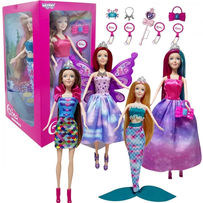 WOOPIE Set 4 Prințese Magice - Cutie Păpuși 4 în 1 cu Accesorii
