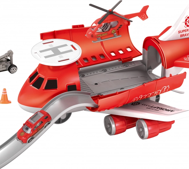 Stație de pompieri cu vehicule și elicopter
